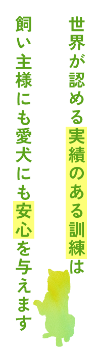 世界が認める実績のある訓練は飼い主様にも愛犬にも安心を与えます